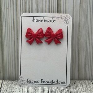 Red Bow Earrings  24k gold plated post